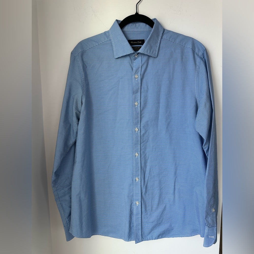 Massimo Dutti Light Blue Pinstripe Dress Shirt XL
